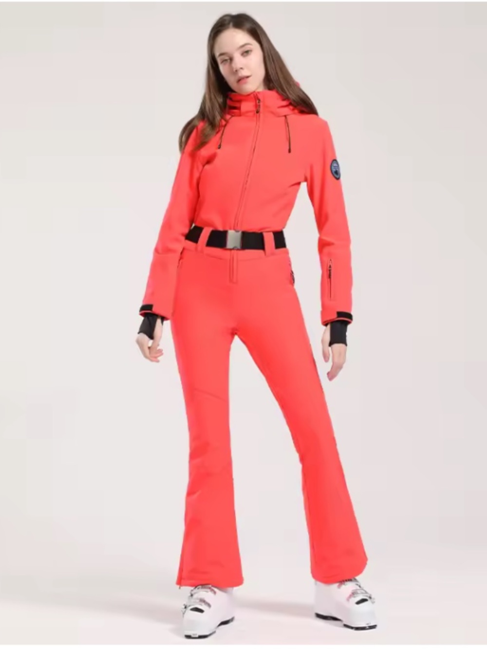 GSOU Snow Celeste Ski Suit with Removable Hood Neon Red Size Small
